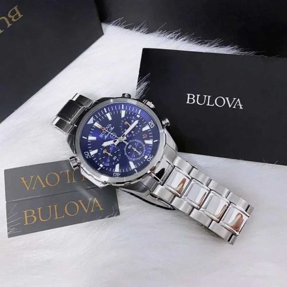 Men New Bulova 43mm Marine Star Stainless Steel Watch